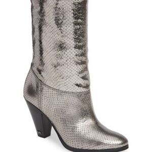 NEW MICHAEL Michael Kors Ladies DIVIA BOOTS Metallic Leather‎ SILVER Size 8M 38M